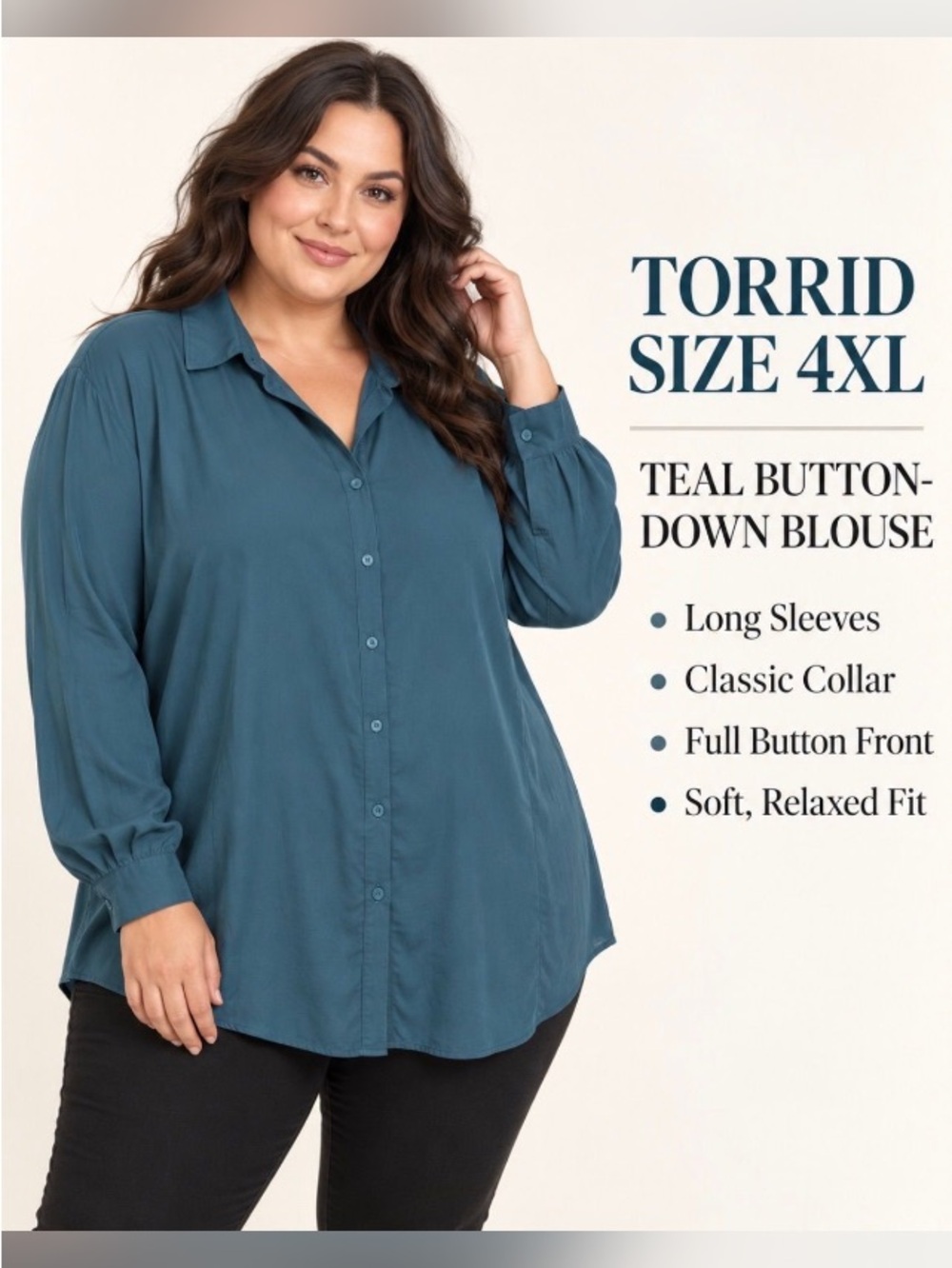 🆕 Torrid Teal Long-Sleeve Button-Down Blouse